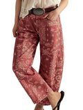 Women's Mid Rise Wide Leg Printed Trousers with Relaxed Casual Festival Inspired Style