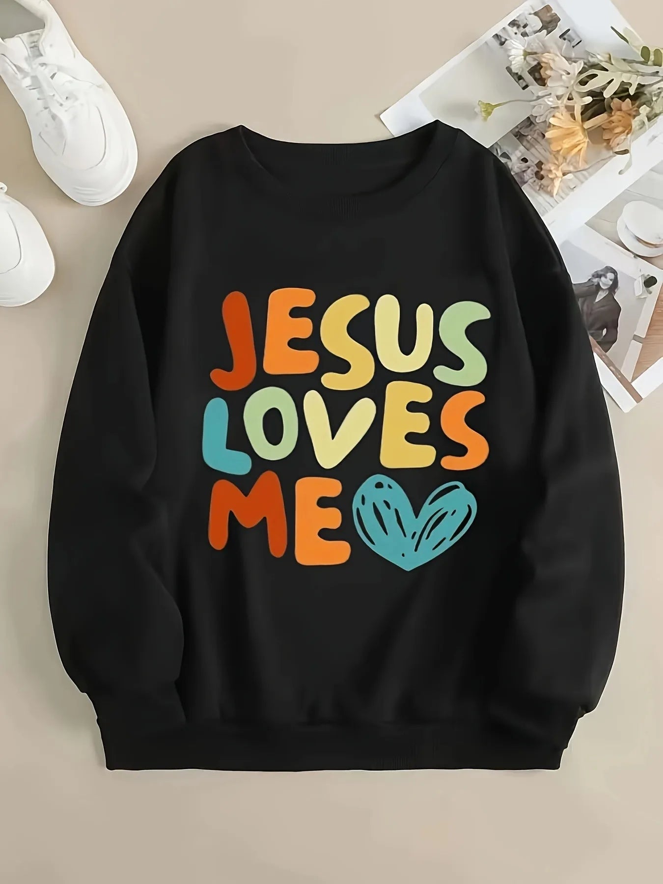 Women's Positive Graphic Crew Neck Sweatshirt for Relaxed Casual Everyday Streetwear Fashion