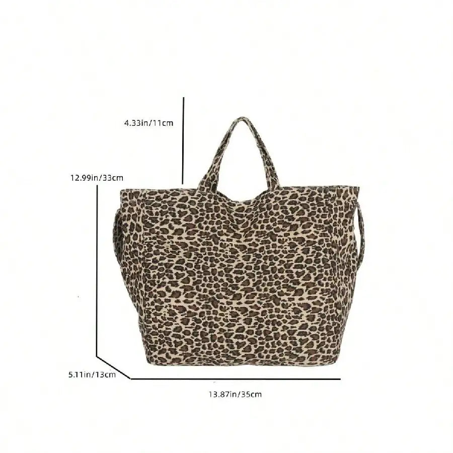 Leopard Print Canvas Tote Shoulder Bag with Minimal Commuter Styling
