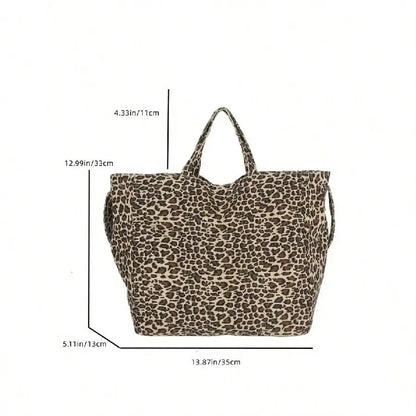 Leopard Print Canvas Tote Shoulder Bag with Minimal Commuter Styling