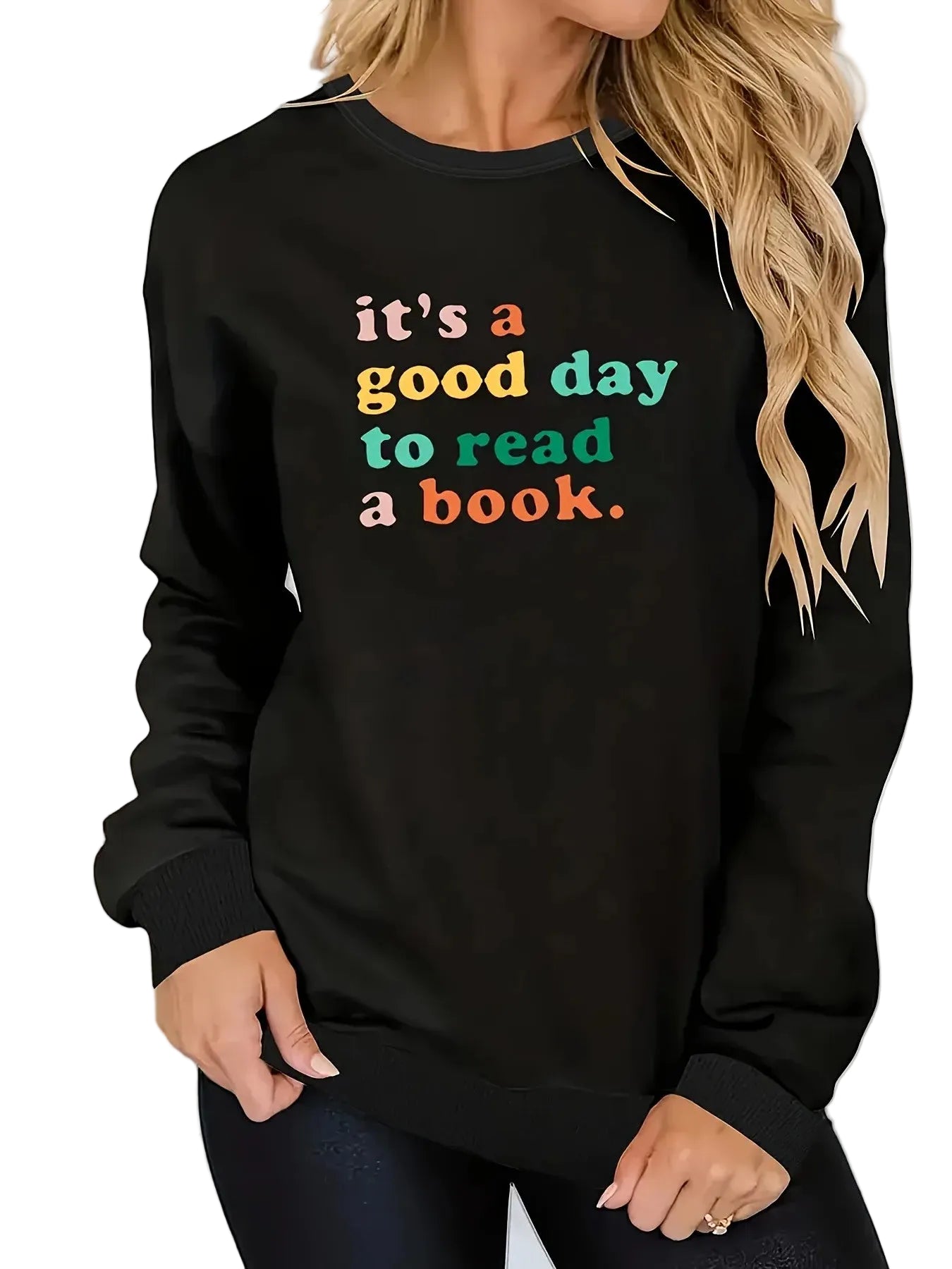 Women's Inspirational Typography Crew Neck Sweatshirt for Relaxed Everyday Casual Streetwear Style