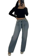 High Waist Wide Leg Denim Jeans with Rhinestone Embellished Relaxed Streetwear Fit