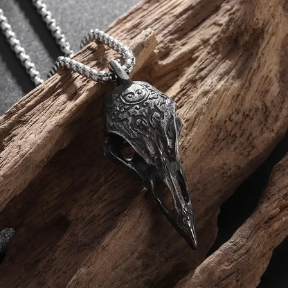 Raven Skull Pendant Necklace for Gothic Witchcore and Dark Alternative Fashion