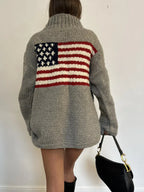 Women's Relaxed Knit Turtleneck Sweater with Vintage Inspired Flag Pattern Casual Winter Knitwear