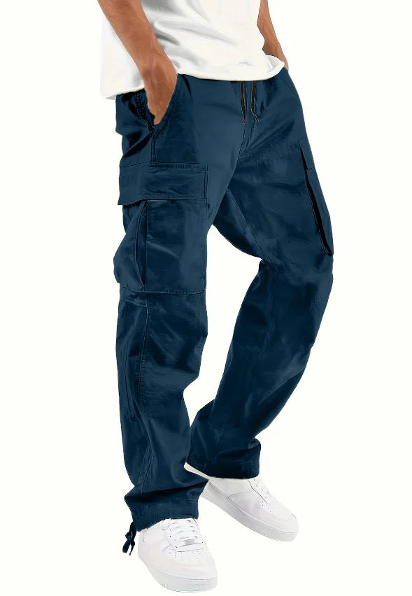Men's Multi Pocket Cargo Pants with Relaxed Fit Utility Outdoor Casual Streetwear Style