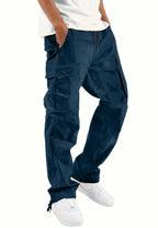 Men's Multi Pocket Cargo Pants with Relaxed Fit Utility Outdoor Casual Streetwear Style