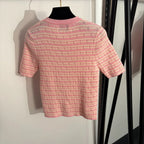 Women's Striped Short Sleeve Mock Neck Contemporary Knit Sweater Top