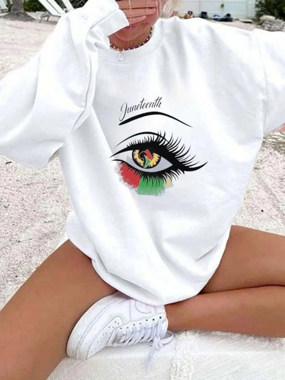 Women's Artistic Graphic Crew Neck Sweatshirt with Contemporary Illustration Print for Casual Streetwear