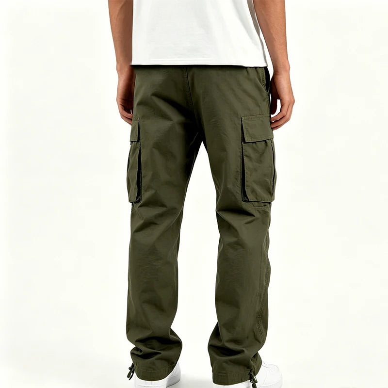 Men's Multi Pocket Cargo Pants with Relaxed Fit Utility Outdoor Casual Streetwear Style