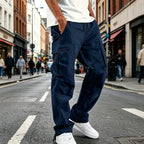 Men's Multi Pocket Cargo Pants with Relaxed Fit Utility Outdoor Casual Streetwear Style