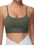 Olive Green Longline Scoop Neck Sports Bra with Adjustable Straps