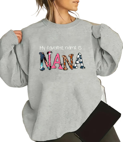 Women's Floral Typography Crew Neck Sweatshirt for Relaxed Casual Everyday Streetwear Style