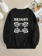 Women's Dragon Inspired Graphic Crew Neck Sweatshirt for Contemporary Casual Streetwear Fashion