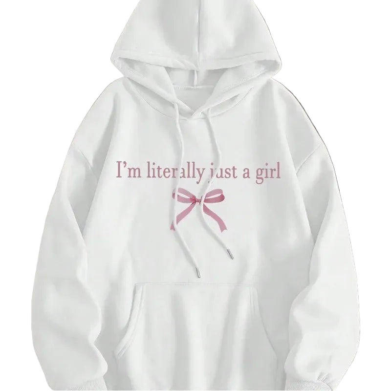 Relaxed Butterfly Graphic Hooded Sweatshirt with Decorative Bow Illustration