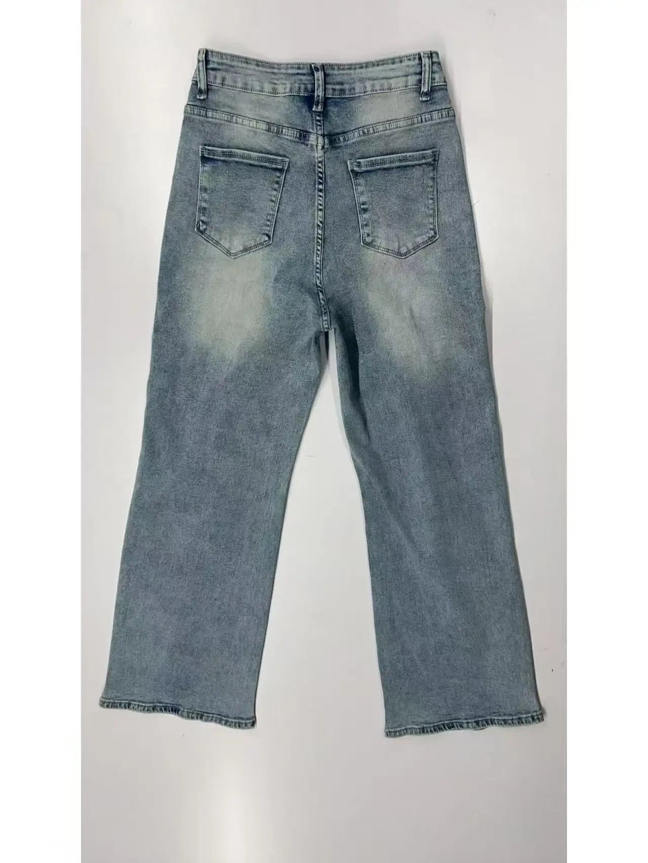 Distressed Wide Leg Denim Jeans with High Rise Relaxed Fit Vintage Streetwear Style