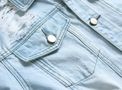 Distressed Denim Trucker Jacket with Slim Streetwear Inspired Casual Fit