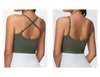 Olive Green Longline Scoop Neck Sports Bra with Adjustable Straps