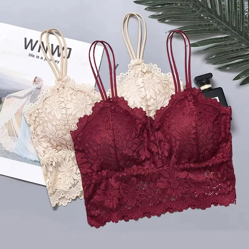 Four-Piece Floral Lace Wire-Free Bralette and Scalloped Panty Collection