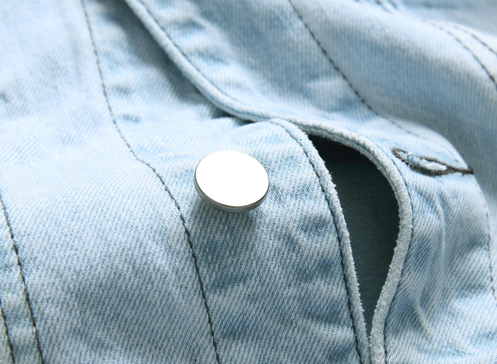 Distressed Denim Trucker Jacket with Slim Streetwear Inspired Casual Fit
