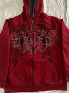 Gothic Graphic Zip-Up Hoodie Inspired by Anime Streetwear Fashion