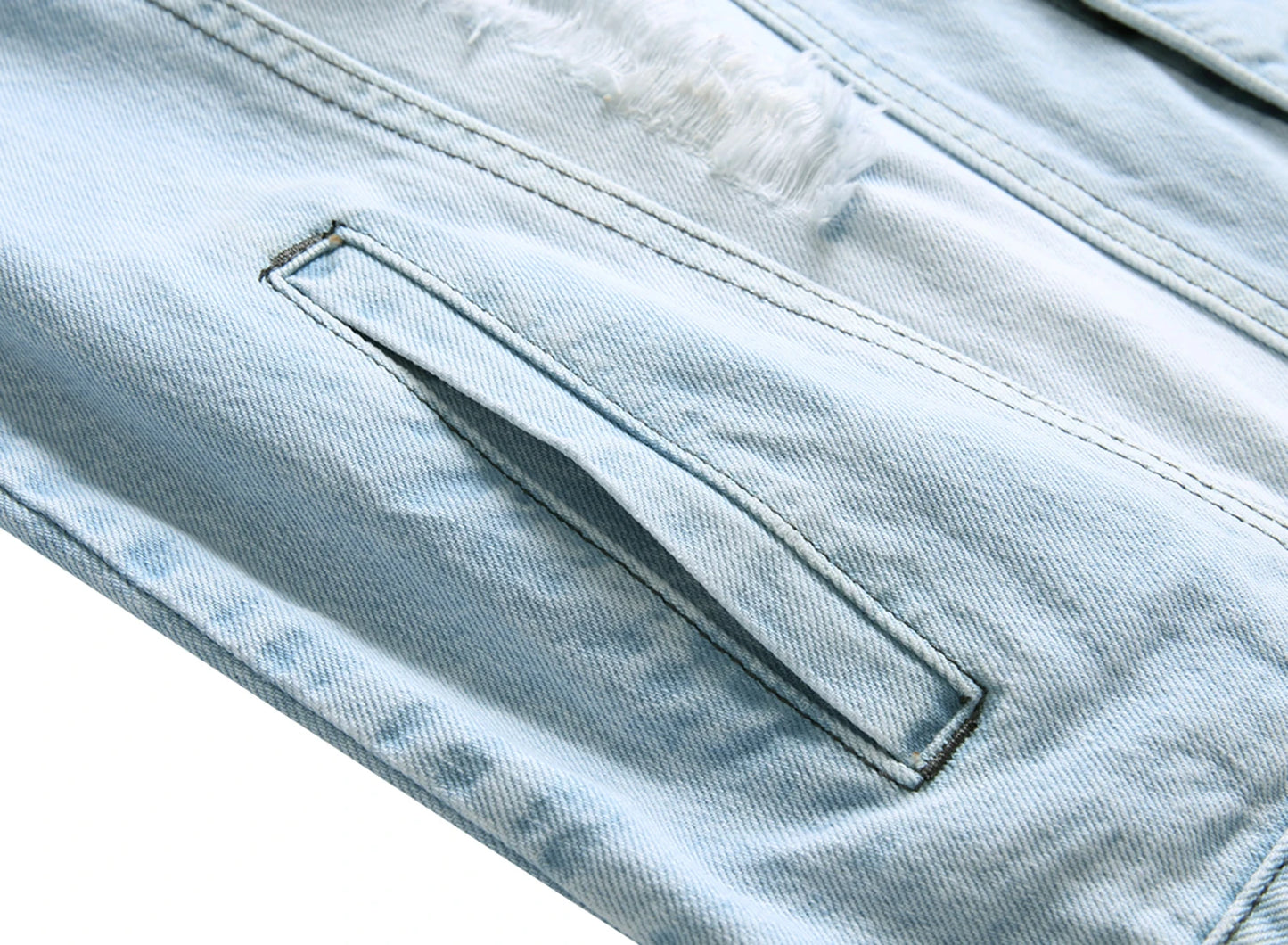 Distressed Denim Trucker Jacket with Slim Streetwear Inspired Casual Fit
