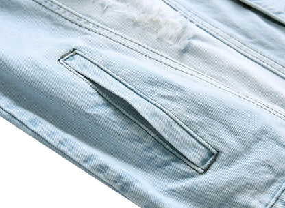 Distressed Denim Trucker Jacket with Slim Streetwear Inspired Casual Fit