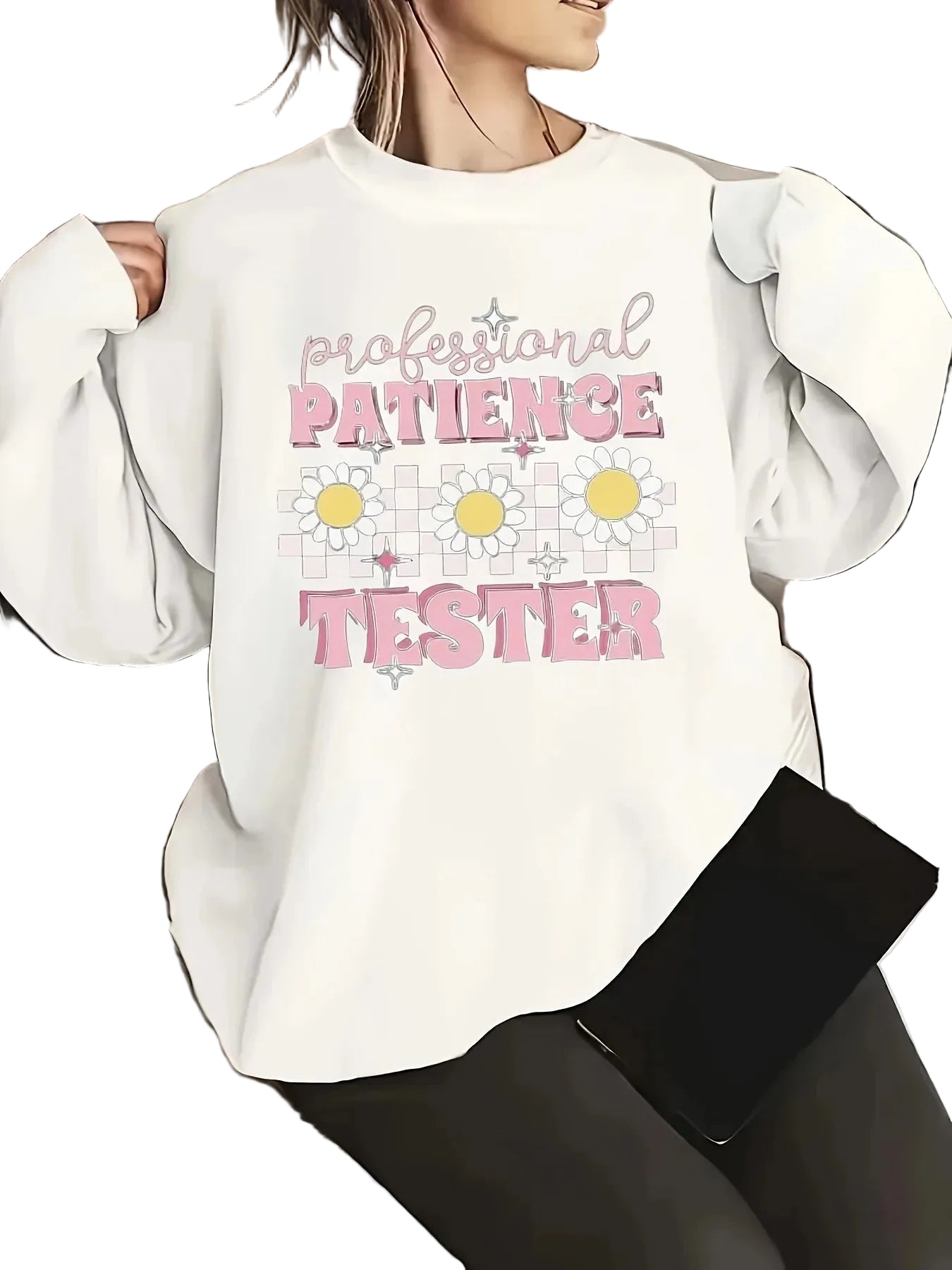 Women's Typography Graphic Crew Neck Sweatshirt for Relaxed Everyday Casual Streetwear Fashion