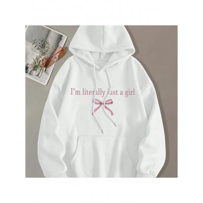 Relaxed Butterfly Graphic Hooded Sweatshirt with Decorative Bow Illustration
