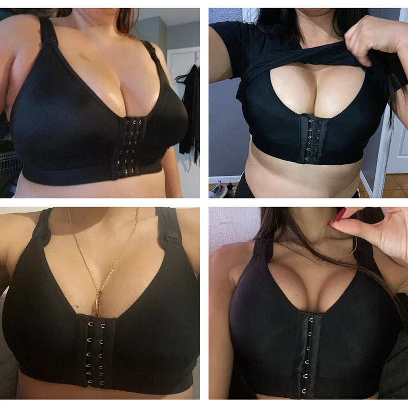 Front-Closure Wireless Support Bra with Wide Straps and Full Coverage
