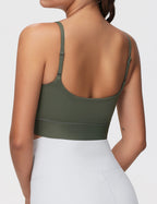 Olive Green Longline Scoop Neck Sports Bra with Adjustable Straps