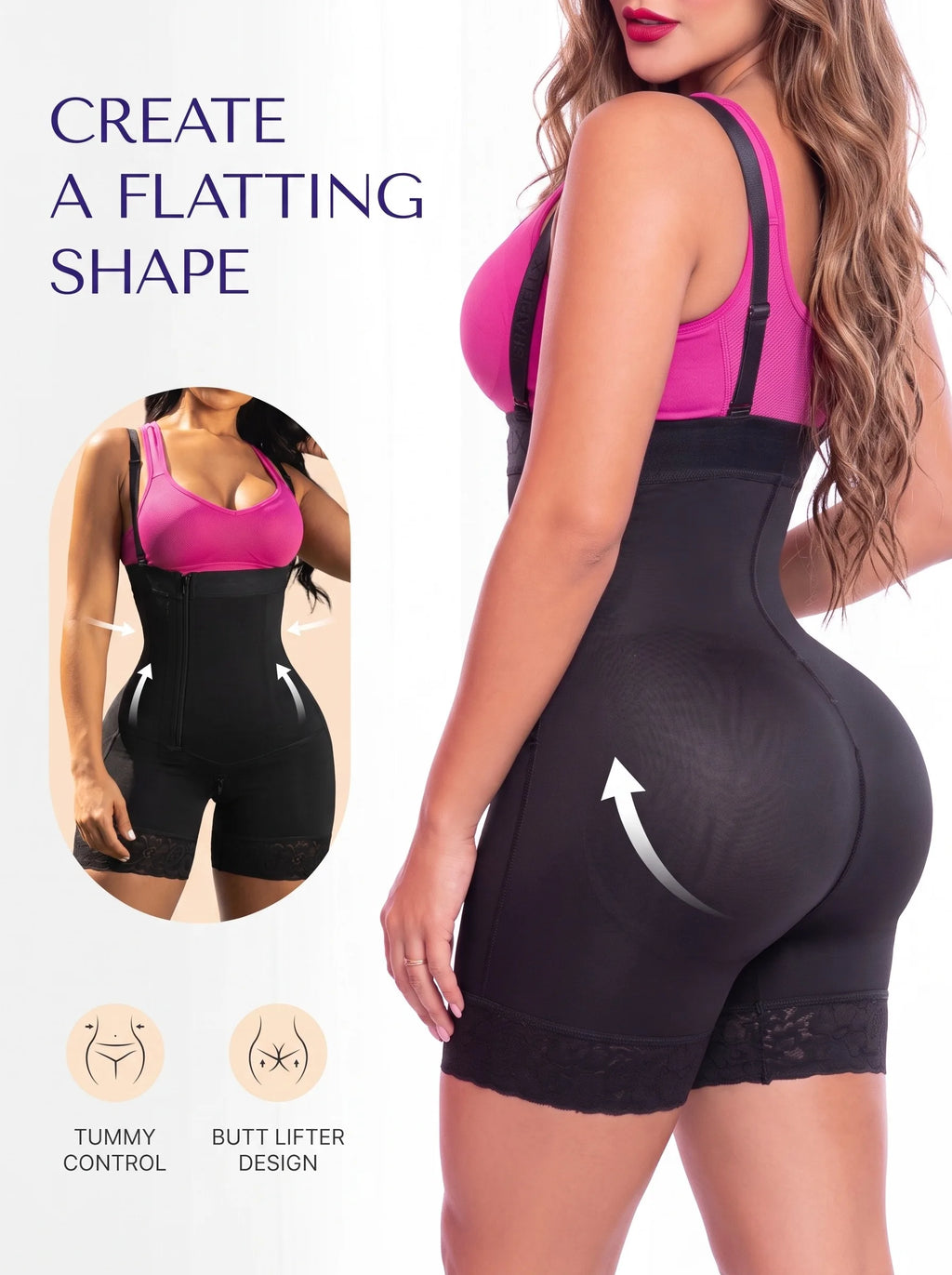 High-Waisted Shaping Short with Offset Side Zipper and Lace Hem