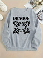 Women's Dragon Inspired Graphic Crew Neck Sweatshirt for Contemporary Casual Streetwear Fashion