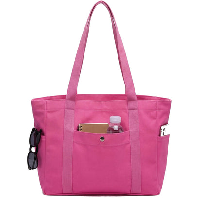 Multi Pocket Canvas Tote Shoulder Bag with Zip Closure Design