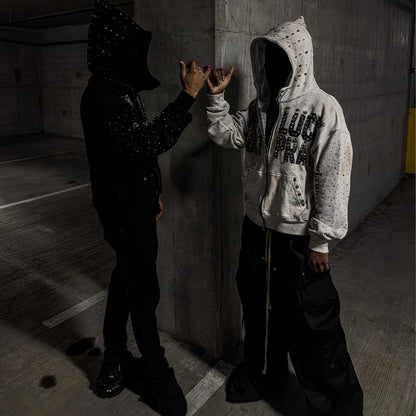 Unisex Rhinestone Graphic Hooded Sweatshirt with Relaxed Fit for Contemporary Streetwear Style