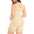 Classic V-Neck Mid-Thigh Shaper with Hook Closure and Sheer Leg Accents