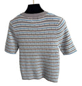Women's Striped Short Sleeve Mock Neck Contemporary Knit Sweater Top