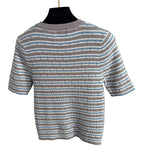 Women's Striped Short Sleeve Mock Neck Contemporary Knit Sweater Top