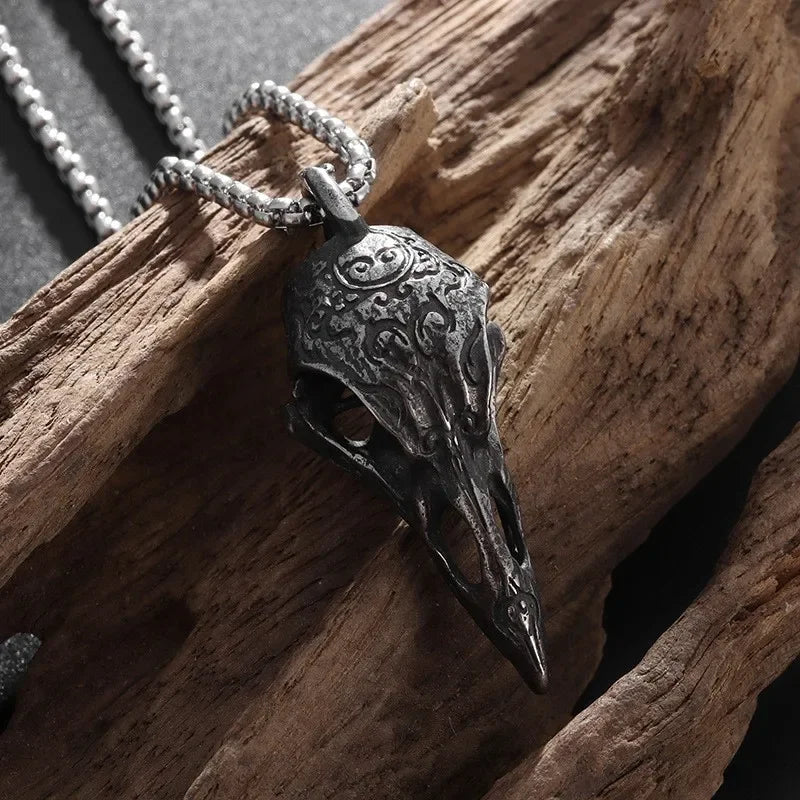 Raven Skull Pendant Necklace for Gothic Witchcore and Dark Alternative Styling