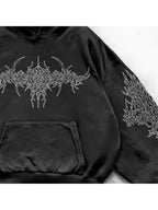 Distressed Anime Goth Pullover Hoodie with Shadow Graphic Streetwear Style