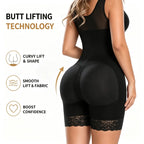 Classic V-Neck Mid-Thigh Shaper with Hook Closure and Sheer Leg Accents