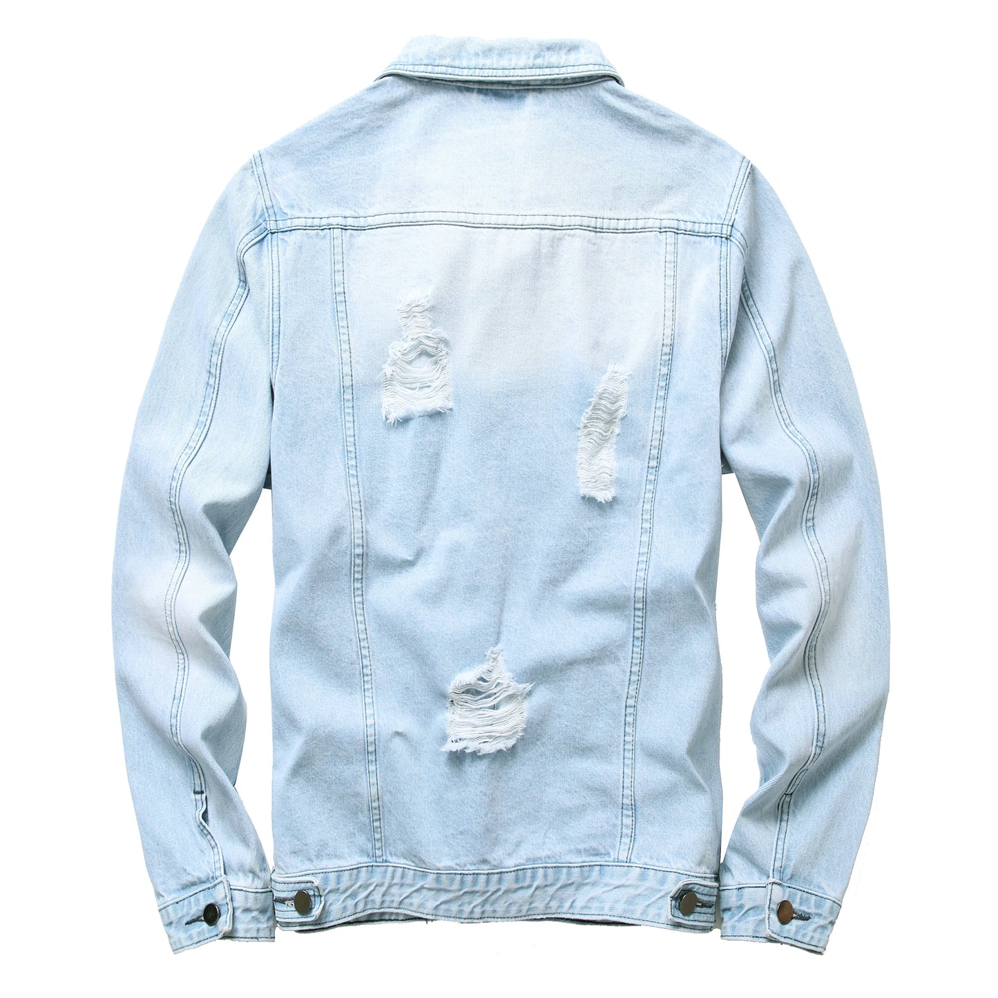 Distressed Denim Trucker Jacket with Slim Streetwear Inspired Casual Fit