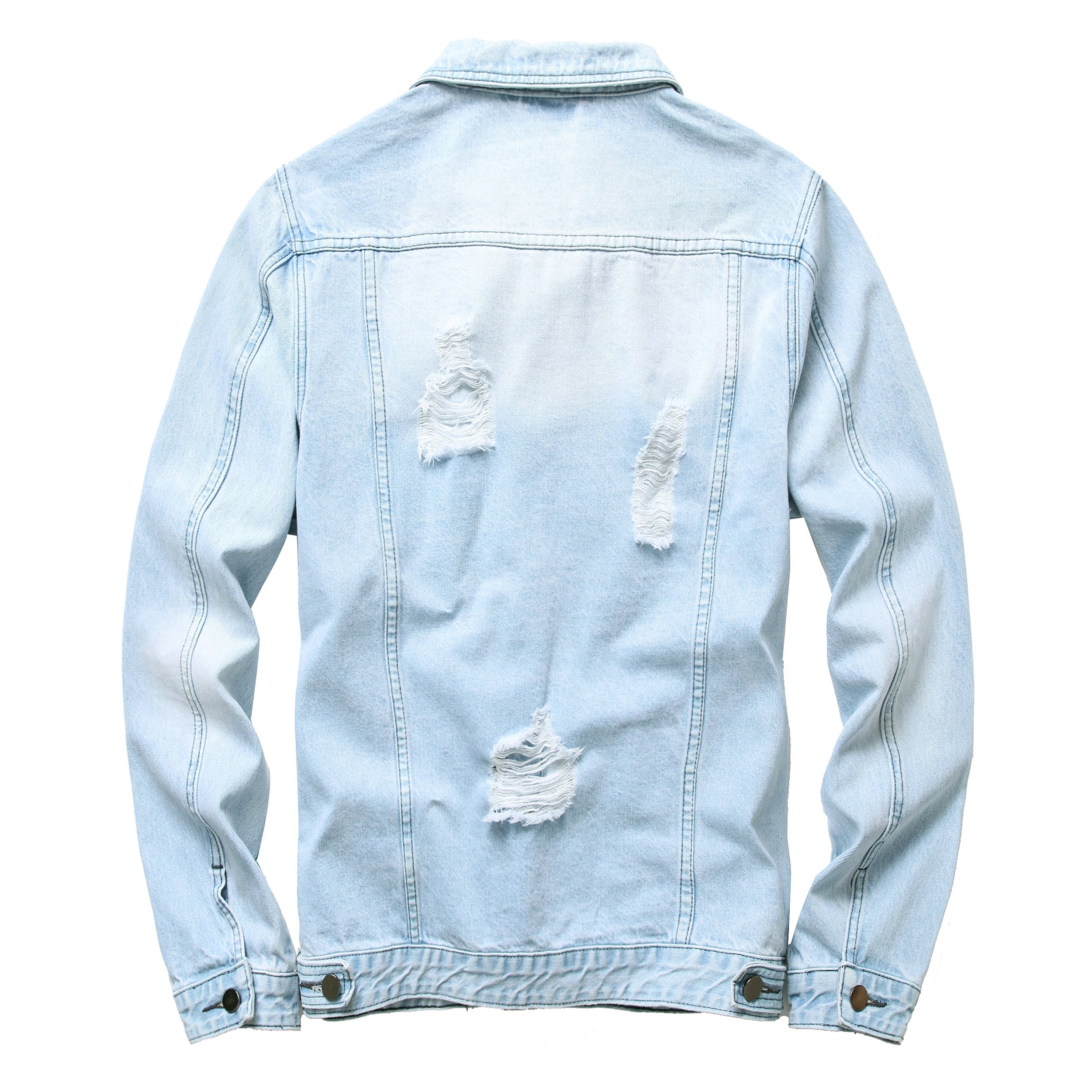 Distressed Denim Trucker Jacket with Slim Streetwear Inspired Casual Fit