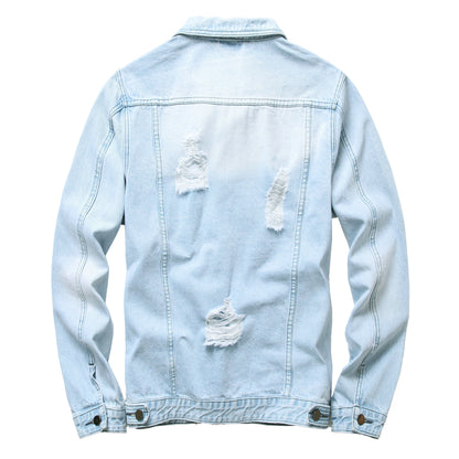 Distressed Denim Trucker Jacket with Slim Streetwear Inspired Casual Fit