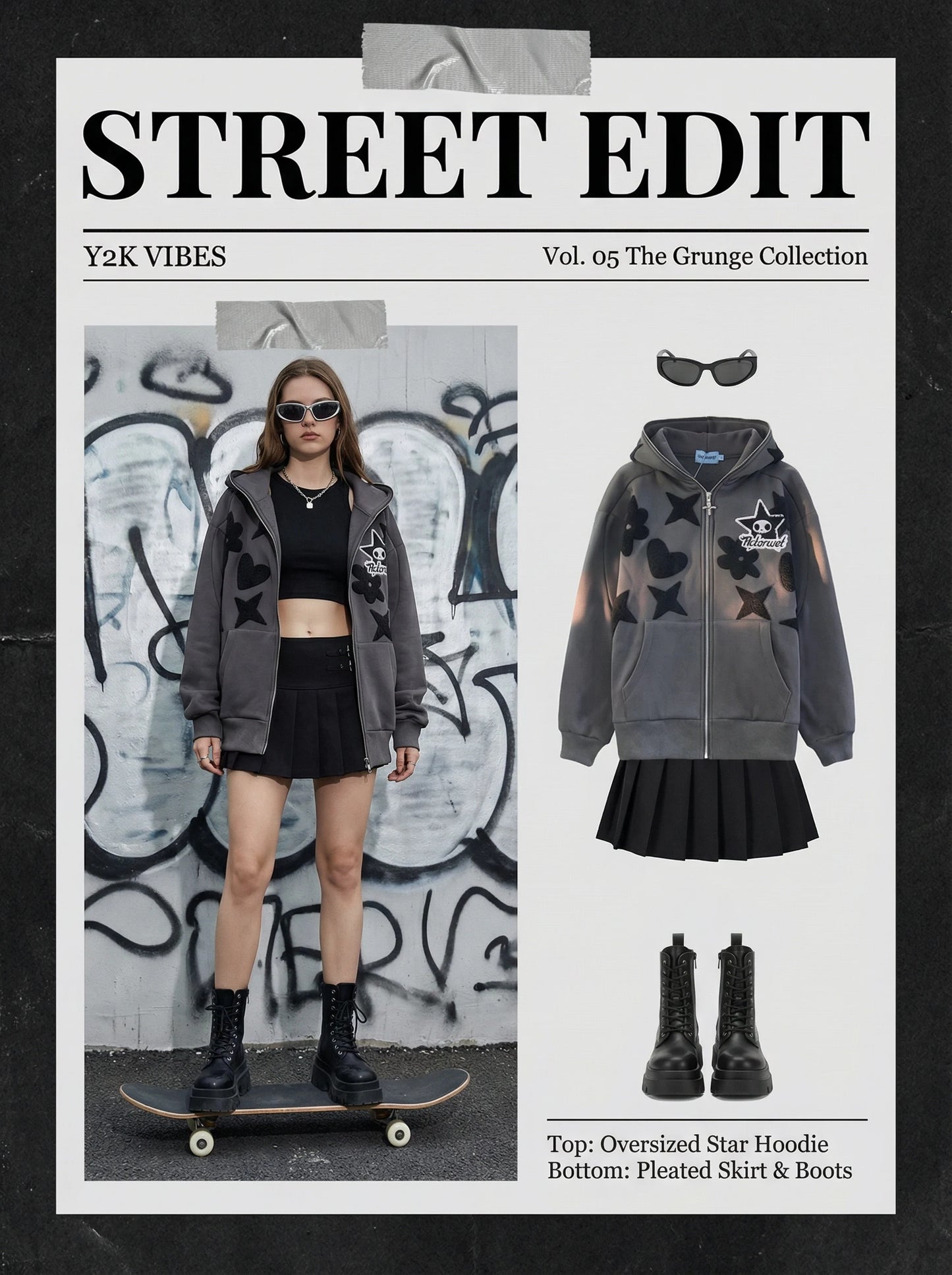 Women's Oversized Zip-Up Hoodie with Embroidered Graphic Streetwear Relaxed Everyday Fit
