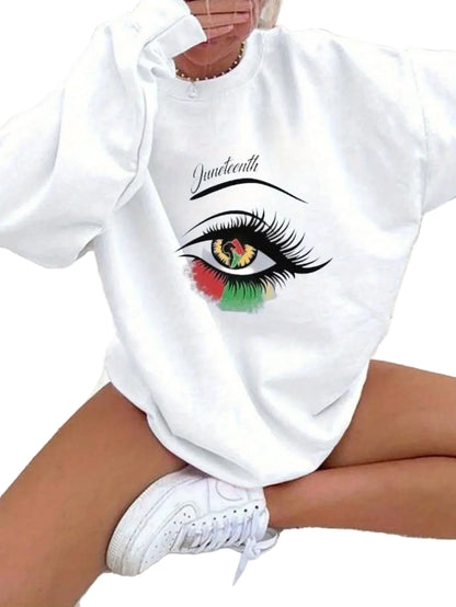 Women's Artistic Graphic Crew Neck Sweatshirt with Contemporary Illustration Print for Casual Streetwear