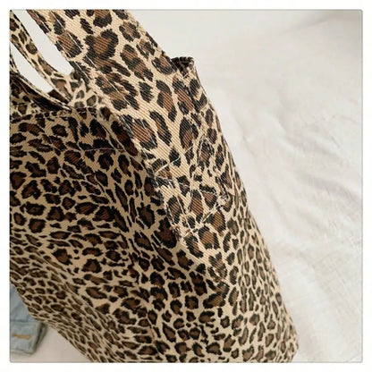 Leopard Print Canvas Tote Shoulder Bag with Minimal Commuter Styling