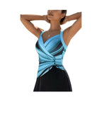 Blue Gradient Print Skirted One-Piece Swimdress with V-Neck, Drawstring Ruched Detail and Modest Plus-Size Beachwear Styling
