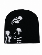 Abstract Graphic Acrylic Knit Beanie for Contemporary Streetwear Casual Winter Everyday Fashion Style