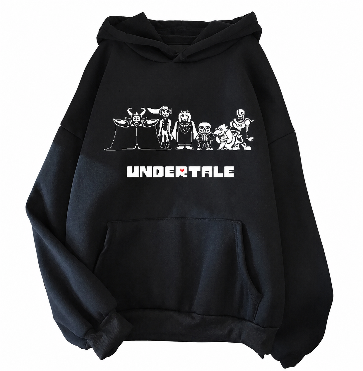 Oversized Pixel Art Graphic Fleece Hoodie with Retro Gaming Inspired Streetwear Design
