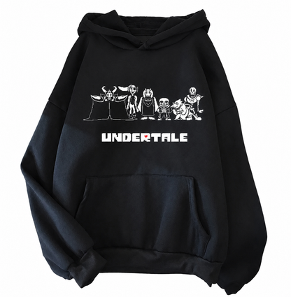 Oversized Pixel Art Graphic Fleece Hoodie with Retro Gaming Inspired Streetwear Design